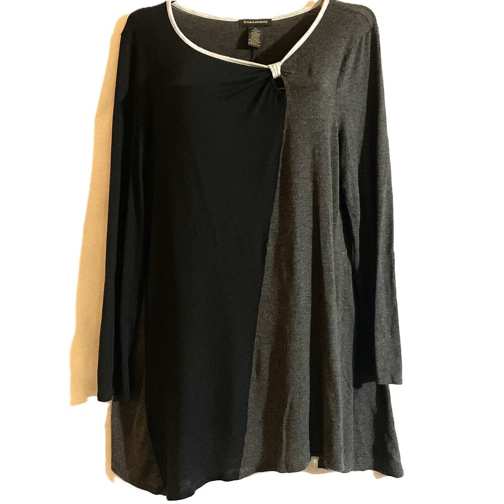 Women's Susan Lawrence Black & Gray Long Sleeve Knit Dress Size XL